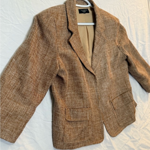 Vintage Talbots Woven Tan Tweed Blazer Jacket - Picture 2 of 5